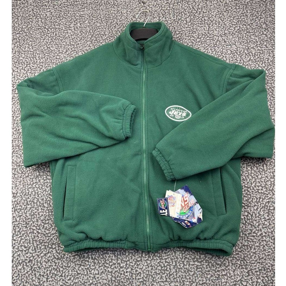 Vintage New York Jets NFL Fleece Jacket Green Large Reversible Game Day New L